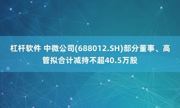 杠杆软件 中微公司(688012.SH)部分董事、高管拟合计减持不超40.5万股